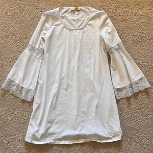 White Lace Trim Bell Sleeve Dress
